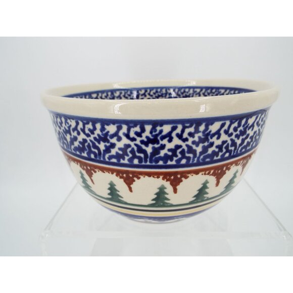 Boleslawiec Polish Pottery Evergreen Pine Tree Bowl 3.75" x 6.25" - Picture 4 of 7